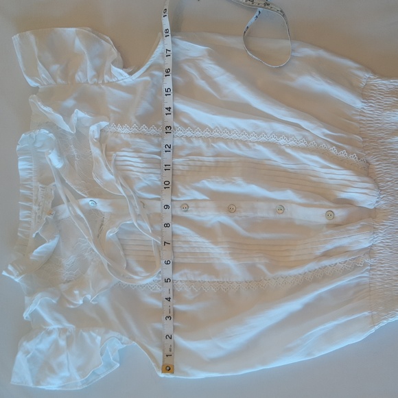 GUC Pink Martini White Button Front Top with Lace Inset Sz L - Picture 6 of 7